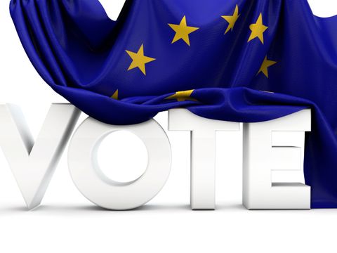 EU-Fahne über dem Wort: VOTE