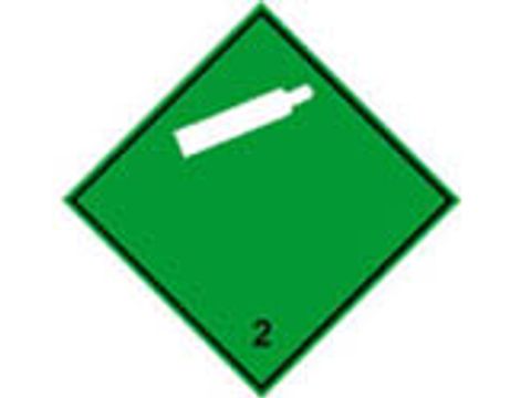 Grafik zeigt eine grüne Warntafel mit weisser Gasflasche und der Ziffer zwei