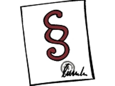 Abbildung eines Paragrafenzeichens mit einem Siegel und einer Unterschrift darunter