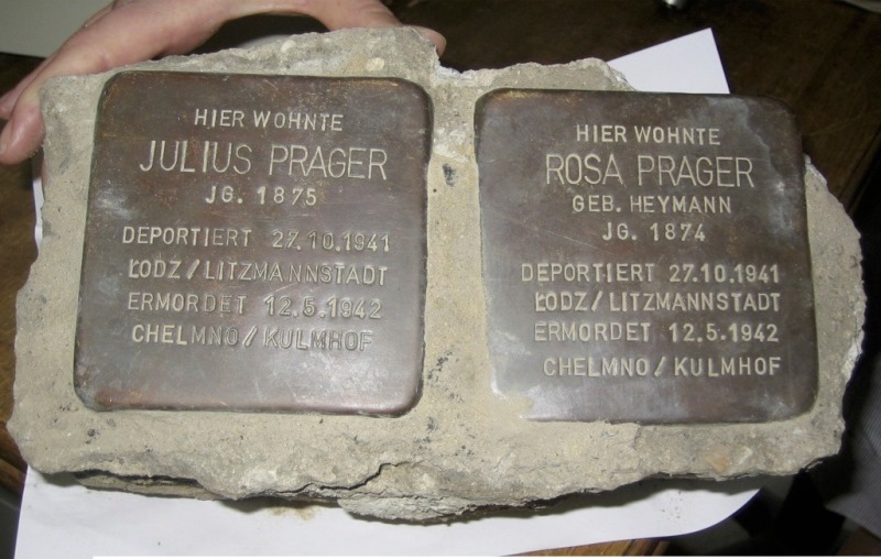 Stolpersteine for my grand-parents set in concrete as taken by Birgit from the construction site at Straßburger Straße 34
