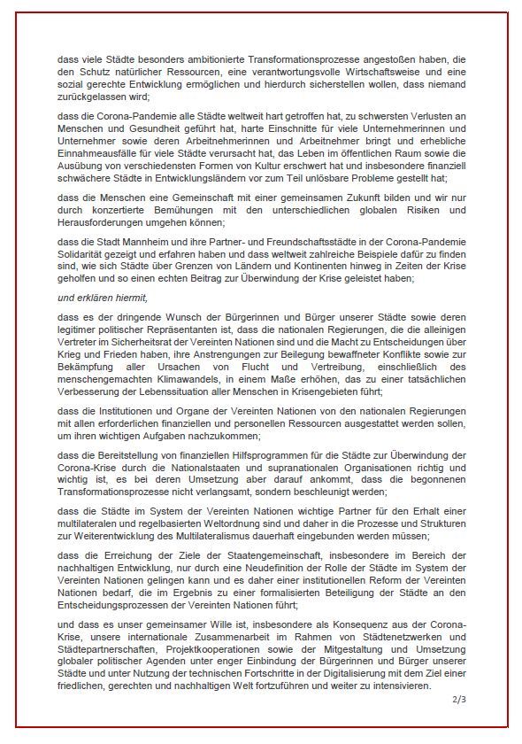 Gemeinsame politische Erklärung im Rahmen des virtuellen Bürgermeister*innengipfels in Mannheim, Seite 2