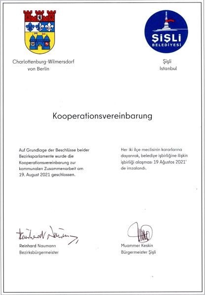 Kooperationsvereinbarung zwischen Charlottenburg-Wilmersdorf und Sisli 