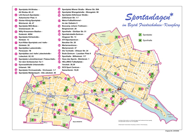 Karte Sportanlagen im Bezirk Friedrichshain-Kreuzberg