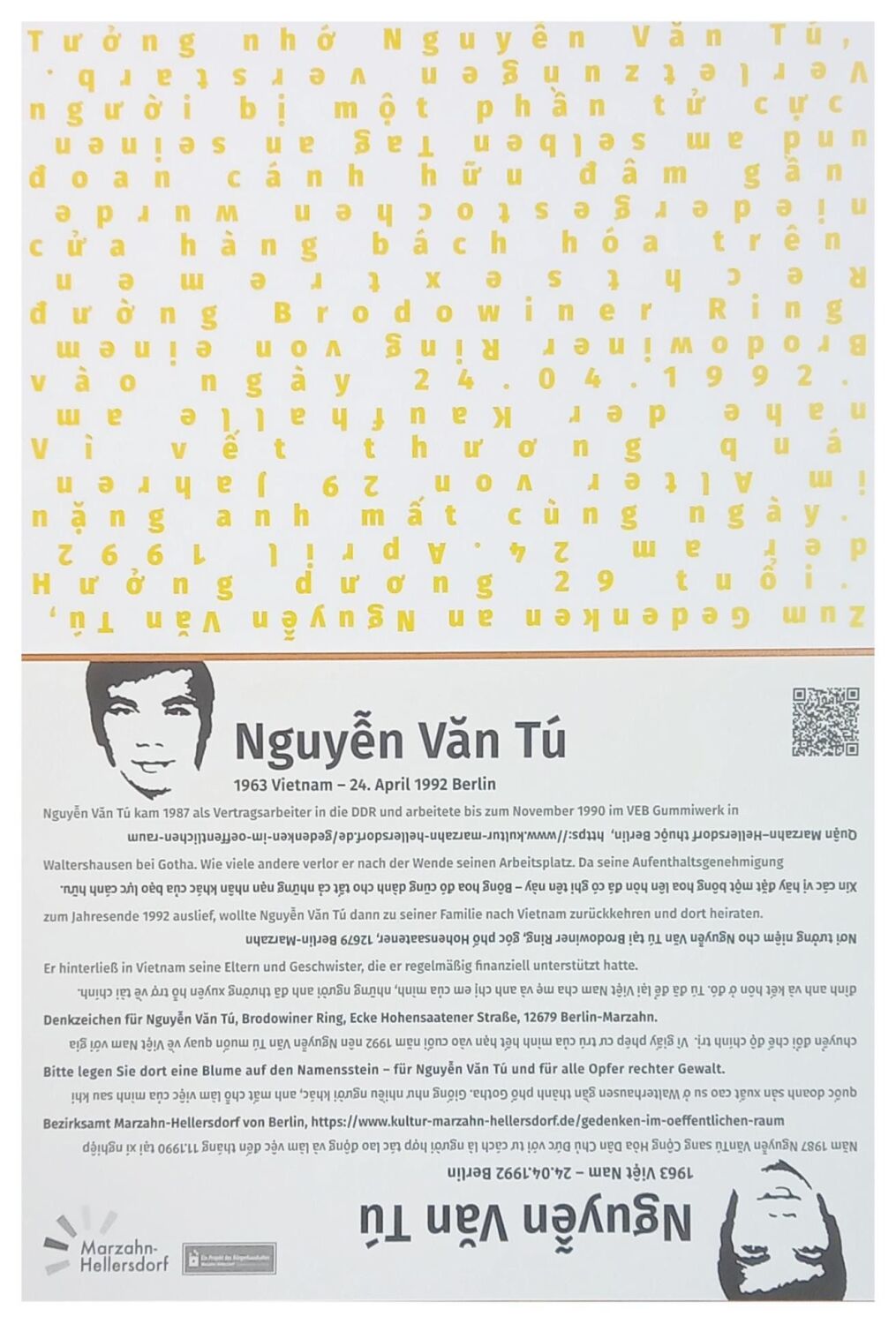 Eine von 20.000 Gedenktafeln fü Nguyễn Văn Tú