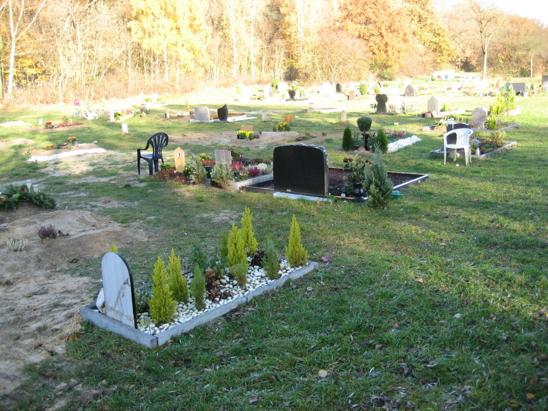 Ansicht von bepflanzten Erdwahlgrabstellen auf dem Islamfeld Landschaftsfriedhof Gatow