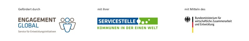 Logozeile der Sevicestelle Kommunen in der Einen Welt/Engagement Global mit Mitteln des Bundesministerium für wirtschaftliche Zusammenarbeit und Entwicklung