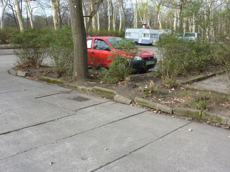Die Pflanzflächen im Parkplatz sind 2014 stark sanierungsbedürftig