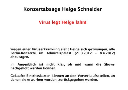 Helge Schneider - Absage