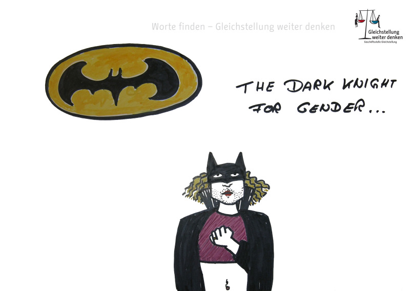 Gästebucheintrag: Bild von Batman gezeichnet mit einem kurzen Eintrag: THE DARK KNIGHT FOR GENDER...