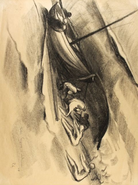 Hoher Seegang, 1919, Kohlezeichnung, 26 cm x 33,7 cm (Bild: Paul Grunwaldt)