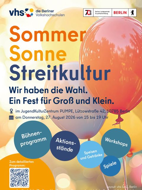 Plakat mit Luftballonmotiv. Titel: Sommer, Sonne, Streitkultur