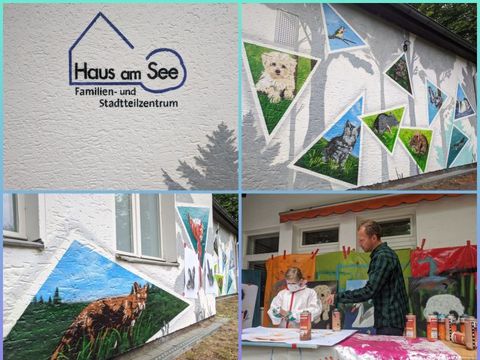 Die Kinder- und Jugendlichen haben eine Wand des „Haus am See“ mit Tiermotiven besprüht. (Bild: BA Reinickendorf)