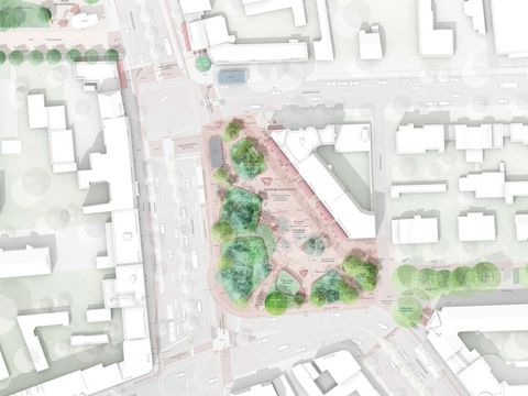 Der Entwurf bezieht die Markstraße als städtischen Raum mit ein. (Bild: Grieger Harzer Landschaftsarchitekten GbR und SenSW)