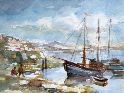 Bernhard Friebel: Fischerboote in Südspanien, 1980, Aquarell (Bild: Friebel)