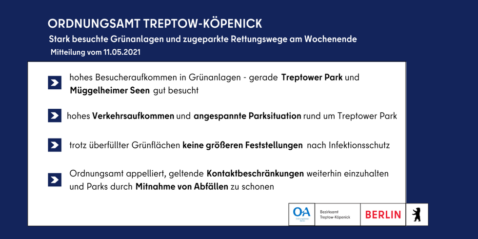 Grafik zur Bilanz des Ordnungsamtes Treptow-Köpenick in der 18. Kalenderwoche