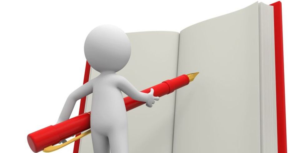 Figur schreibt in ein Buch
