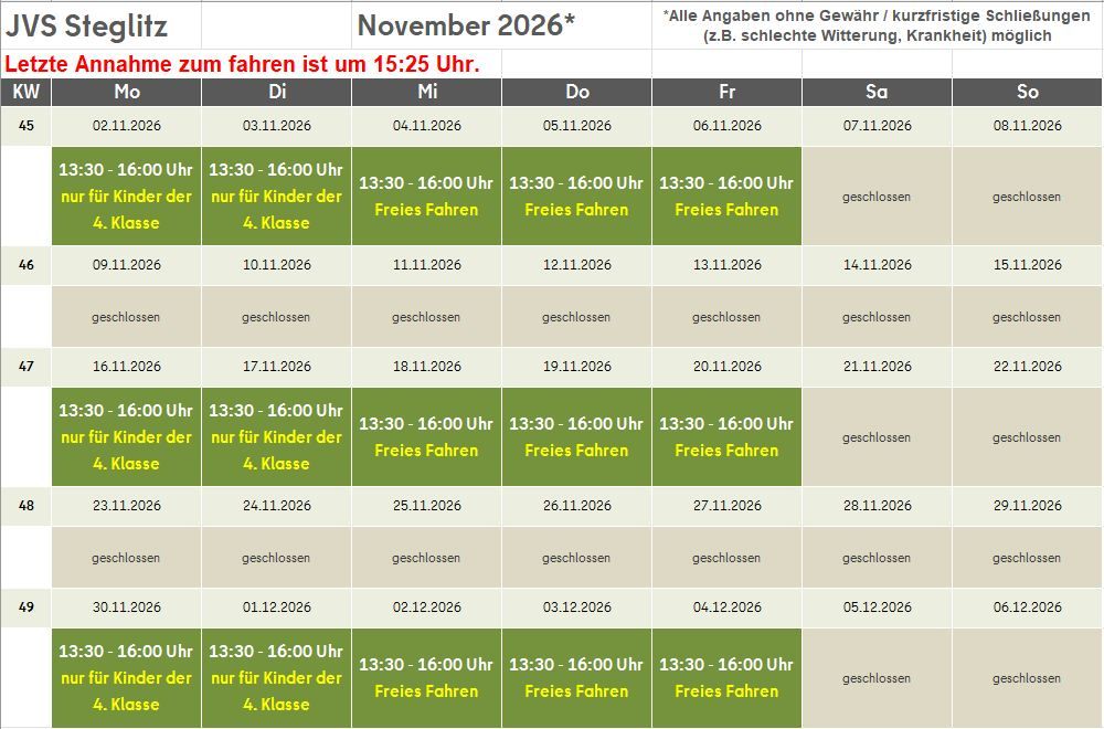 Öffnungszeiten November 2026 JVS Steglitz
