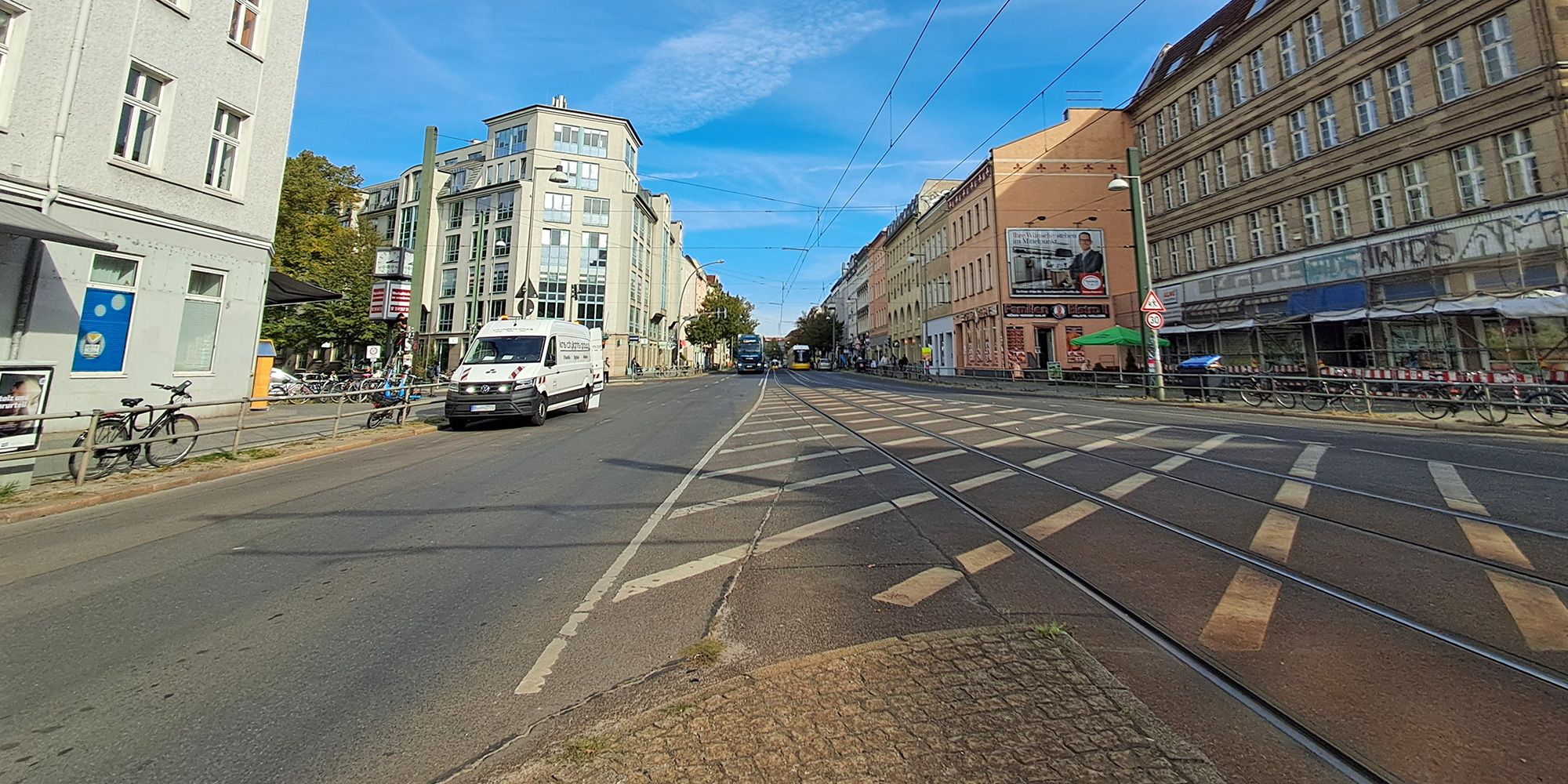 Bauanfang Berliner Allee / Pistoriusstraße, Blickrichtung stadtauswärts, 2026 (Bild: SenMVKU)