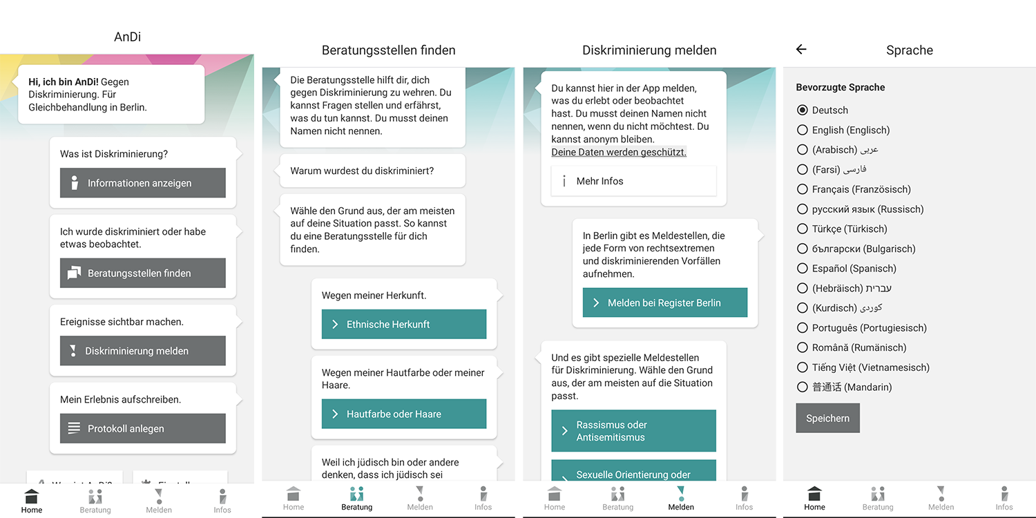 Screenshots der Funktonen der AnDi-App