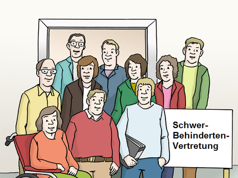 Illustration einer Gruppe von Menschen mit und ohne Behinderung