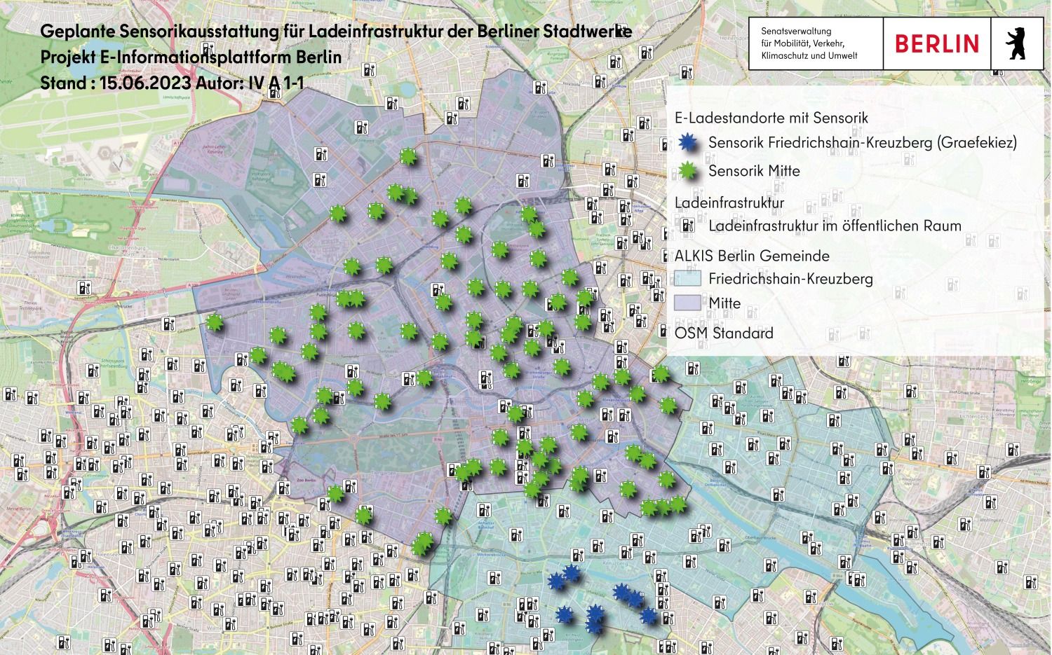 Bildvergrößerung: Geplante Sensorikstandorte auf E-Ladeplätzen in Mitte und Friedrichshain-Kreuzberg