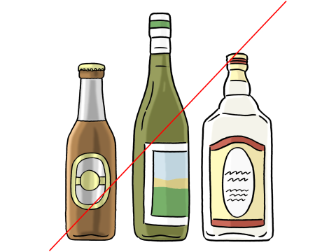 Durchgestrichene Alkoholflaschen