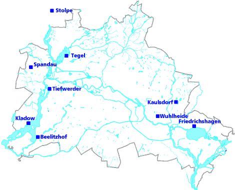 Abb. 1: Lage der neun Wasserwerke, die Berlin im Mai 2014 mit Trinkwasser versorgten 