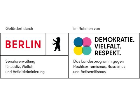 Logos der Senatsverwaltung für Justiz, Vielfalt und Antidiskriminierung und Demokratie. Vielfalt. Respekt