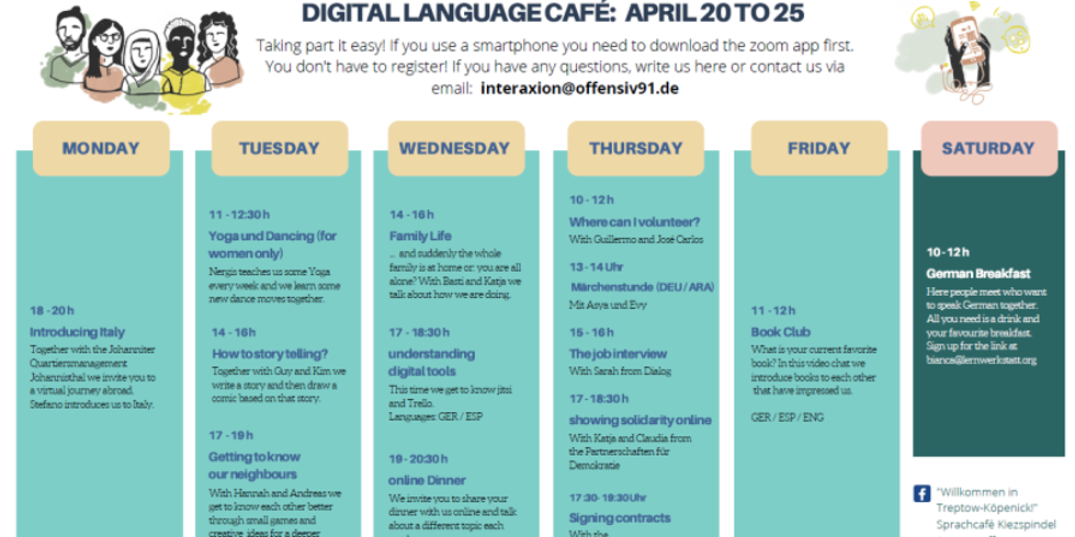 Wochenprogramm 20.- 25.4.2020: Digitales Sprachcafé | Digital Language Café