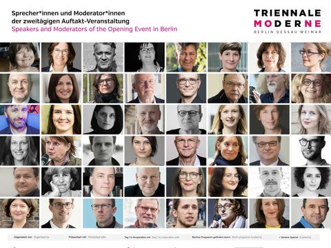 Expertinnen und Experten auf dem Podium der Auftakt-Veranstaltung zur Triennale der Moderne 2022 in Berlin