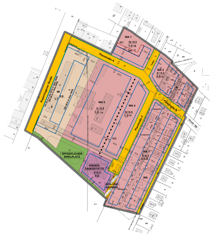 Entwurf des Bebauungsplans 3-18 „Wilhelmsruher Tor“ zum Zeitpunkt der frühzeitigen Öffentlichkeitsbeteiligung, Mai 2016