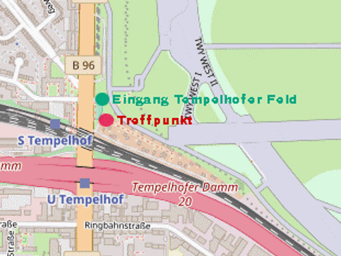 Bildvergrößerung: Ein Lageplan, auf dem das Gelände rund um den S- und U-Bahnhof Tempelhof zu sehen ist.