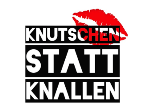Logo der Kampagne Knutschen statt Knallen. Schriftzug Knutschen statt Knallen mit Kussmund. 