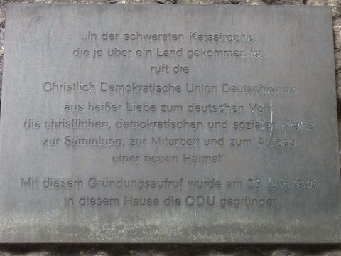 Gedenktafel am Gründungsort der CDU, 6.9.2011, Foto: KHMM