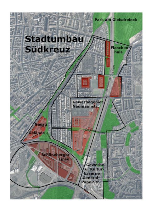 Bildvergrößerung: Stadtumbau Südkreuz Luftbild mit Beschriftung