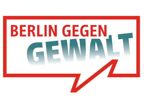 Schriftzug „Berlin gegen Gewalt“ in rotem Rahmen