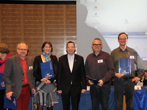 Bildvergrößerung: Abschlussveranstaltung LoGo Europe 2.0 (v.l.n.r. Uwe Zaschel, Sonja Eichmann, Oliver Igel, Mathias Braesel, Eberhard Fischel)