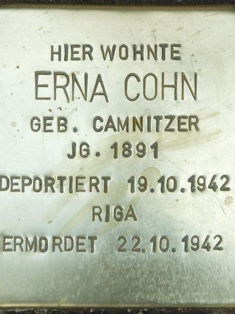 Stolperstein Erna Cohn, Foto:H.-J. Hupka, 2014
