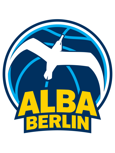 Logo von ALBA Berlin. Stellt Albatros auf Basketball dar mit Schriftzug