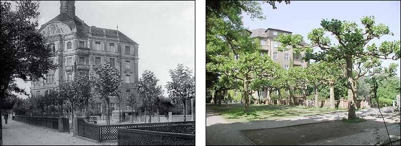 Fotovergleich historisch und heute - Eingangsbereich zur Großen Kaskade auf dem Dernburgplatz