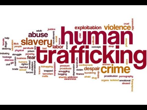 Wörter-Cloud zu Menschenhandel mit englisch-sprachigen Begriffen