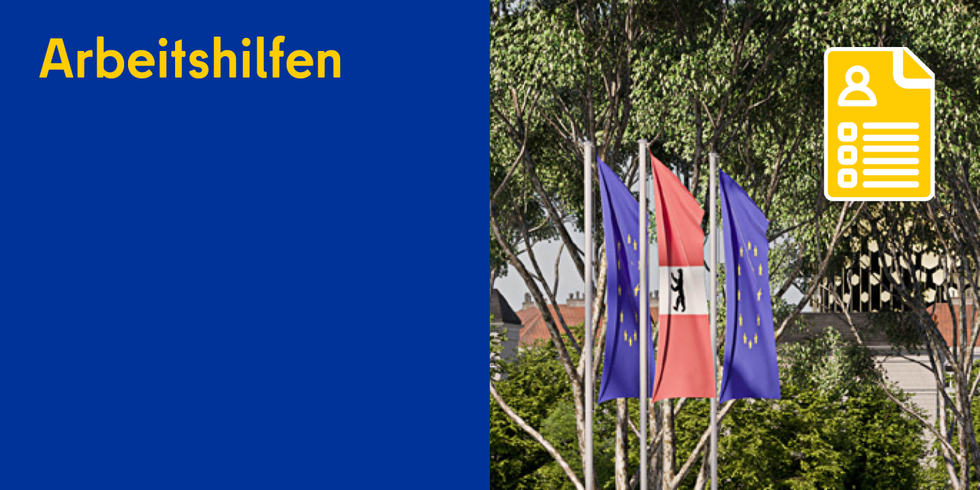 Digital erstelltes Bildmotiv mit EU-Flaggen und einer Flagge des Landes Berlin.