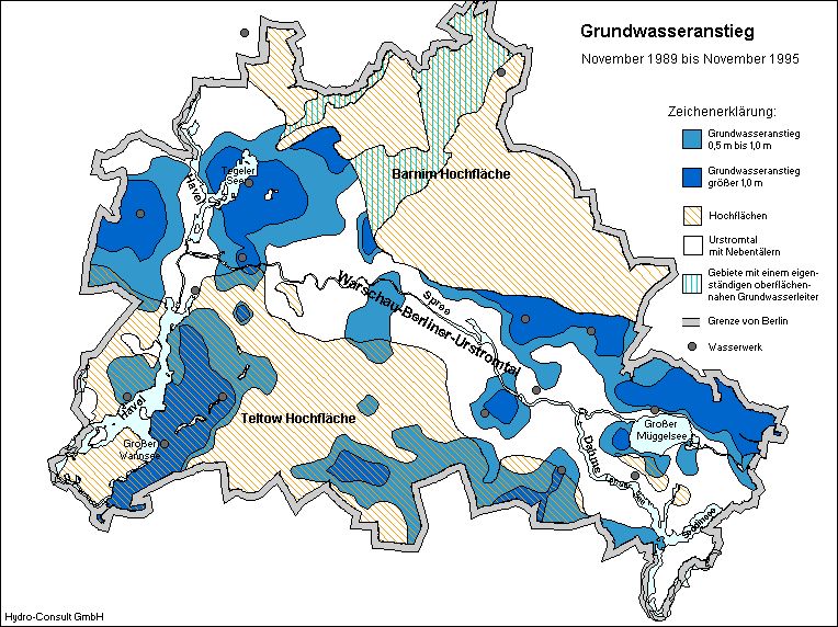Abb. 4: Grundwasseranstieg im Zeitraum vom November 1989 bis zum November 1995.
