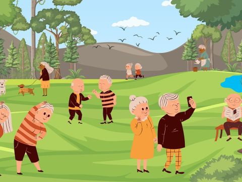 ältere Menschen bewegen sich in der Natur