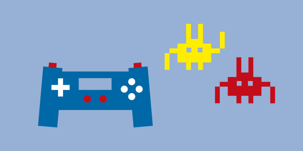 Grafik mit Joystick und Computerspiel-Aliens