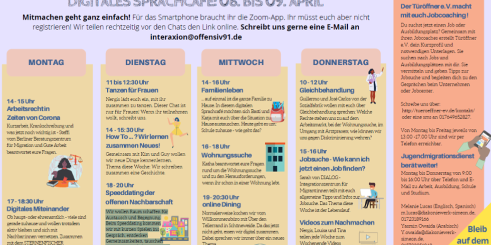 Wochenprogramm 6. - 9.4.: Digitales Sprachcafe (deutsch)