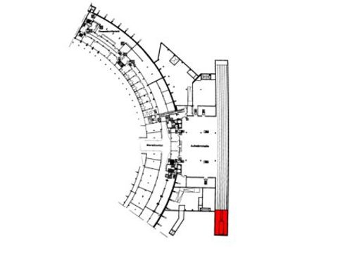 Bildvergrößerung: Tiefgarage des Olympiastadions (Grundriss, rot markiert: Aufwärmhalle für Sportler)