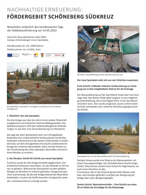 Bildvergrößerung: Das Foto zeigt eine Vorschau auf den Newsletter zum Tag der Städtebauförderung 2022, Thema Teske Sportplatz