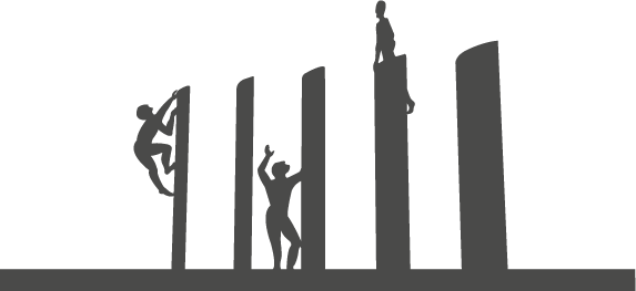 eine Grafik mit Säulen und Personen, die daran herumklettern