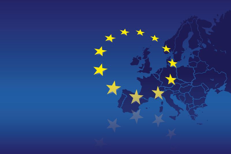 Weltkarte aud der Europa mit den Sternen der Europäischen Union markiert ist